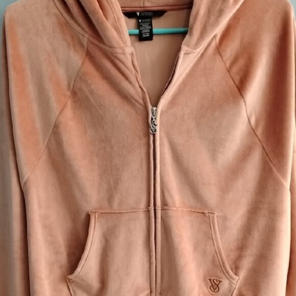 NWOT Victoria's Secret On Point Peach Velour Zip-Up Hoodie Size Small - Picture 2 of 4
